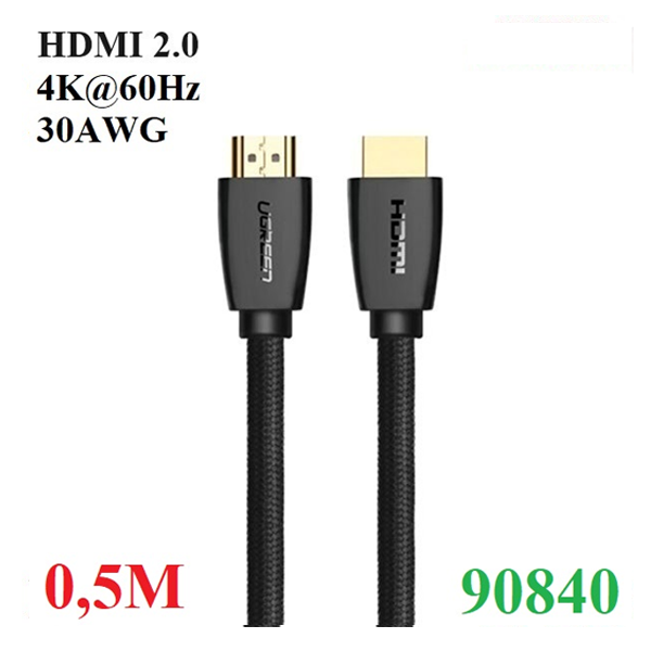 Cáp HDMI 2.0 dài 0,5m hỗ trợ full HD 4Kx2K chính hãng Ugreen 90840 cao cấp
